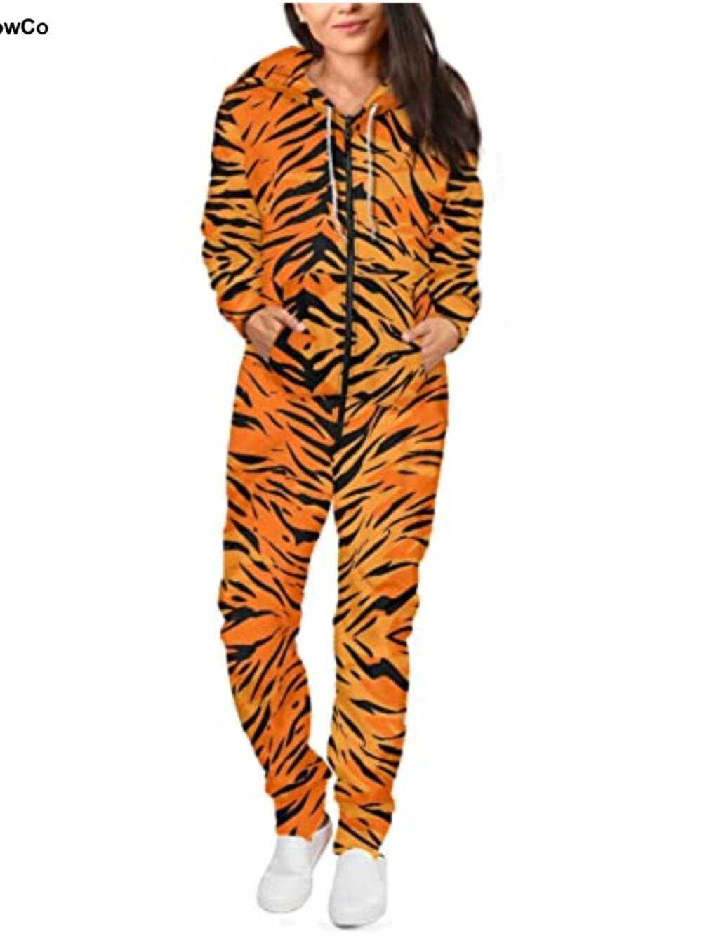 Unisex Fitted Hooded Jumpsuit One-Piece Pajama Zip Front Pocket Loose Fit